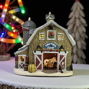 Fairview Farm Lighted Christmas Village Barn Building